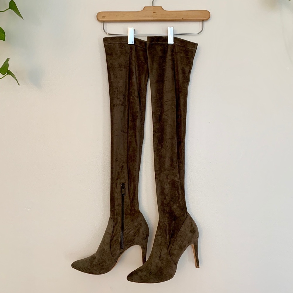 Joie Brown Suede Thigh High Heeled Boots Size 38.5